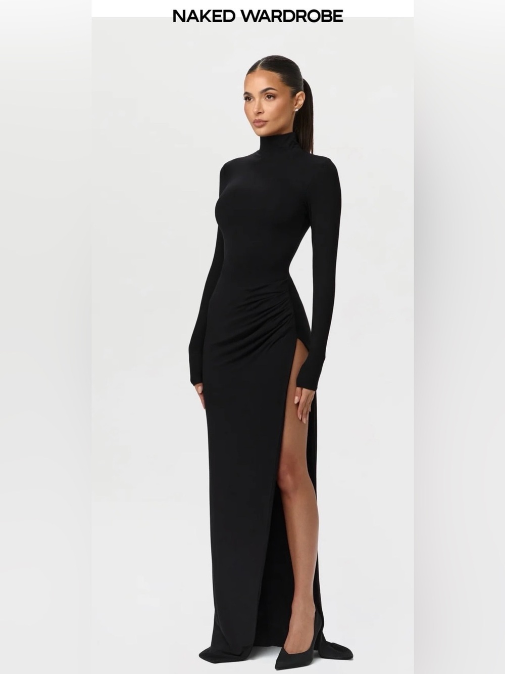 Naked Wardrobe BUTTER CONTOUR HIGH SLIT MAXI DRESS
